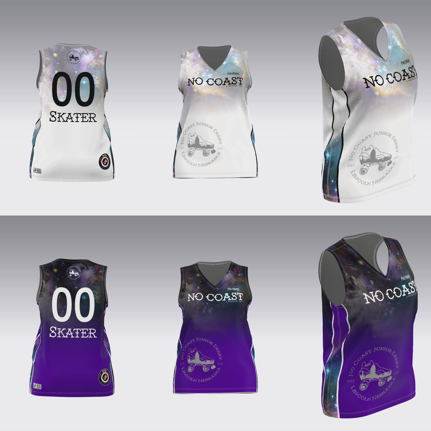 NO COAST PURPLE & WHITE TRAVEL JERSEYS