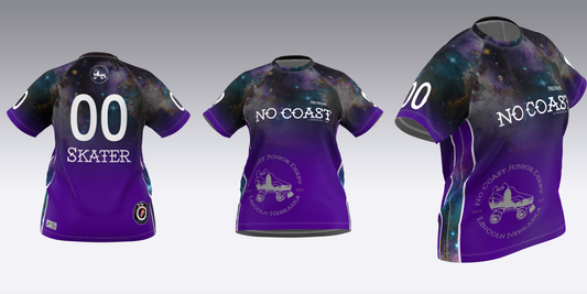 NO COAST PURPLE & WHITE TRAVEL JERSEYS