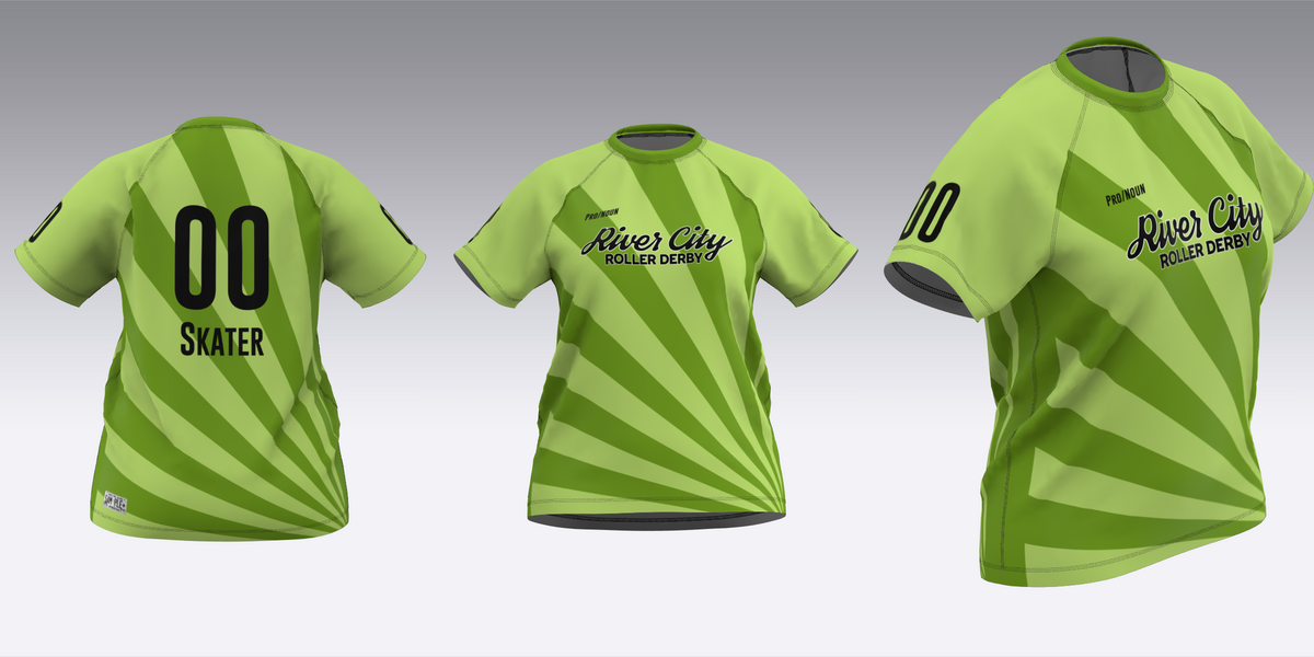 RIVER CITY BLACK AND GREEN TRAVEL JERSEYS