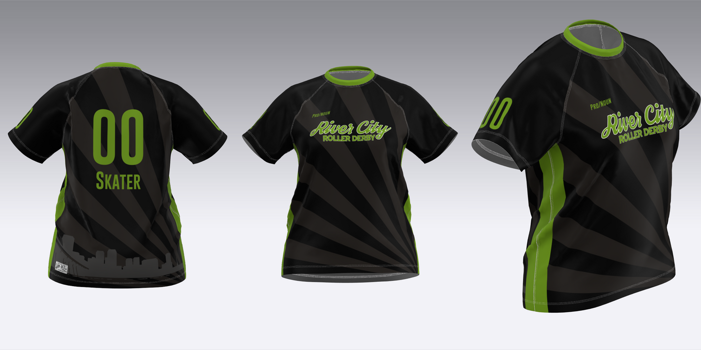 RIVER CITY BLACK AND WHITE TRAVEL JERSEYS