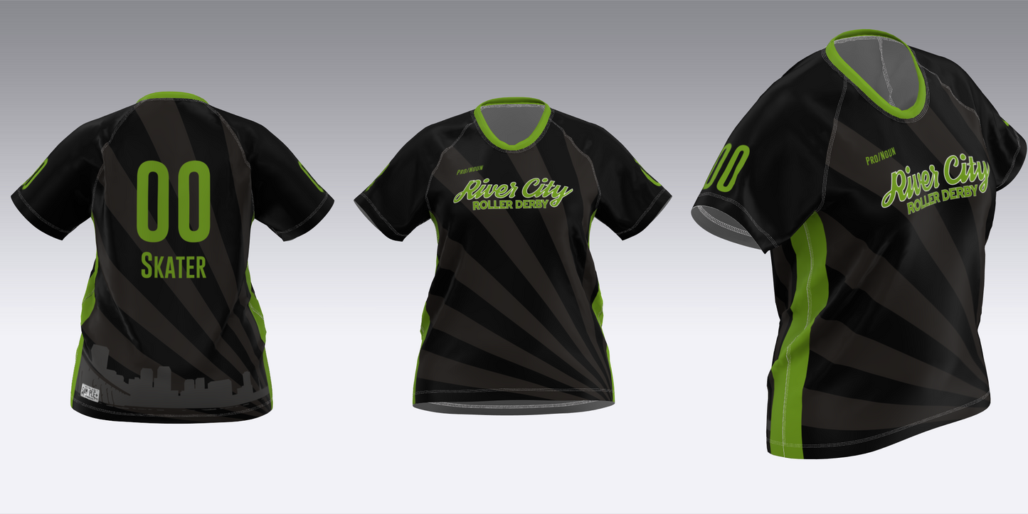 RIVER CITY BLACK AND WHITE TRAVEL JERSEYS
