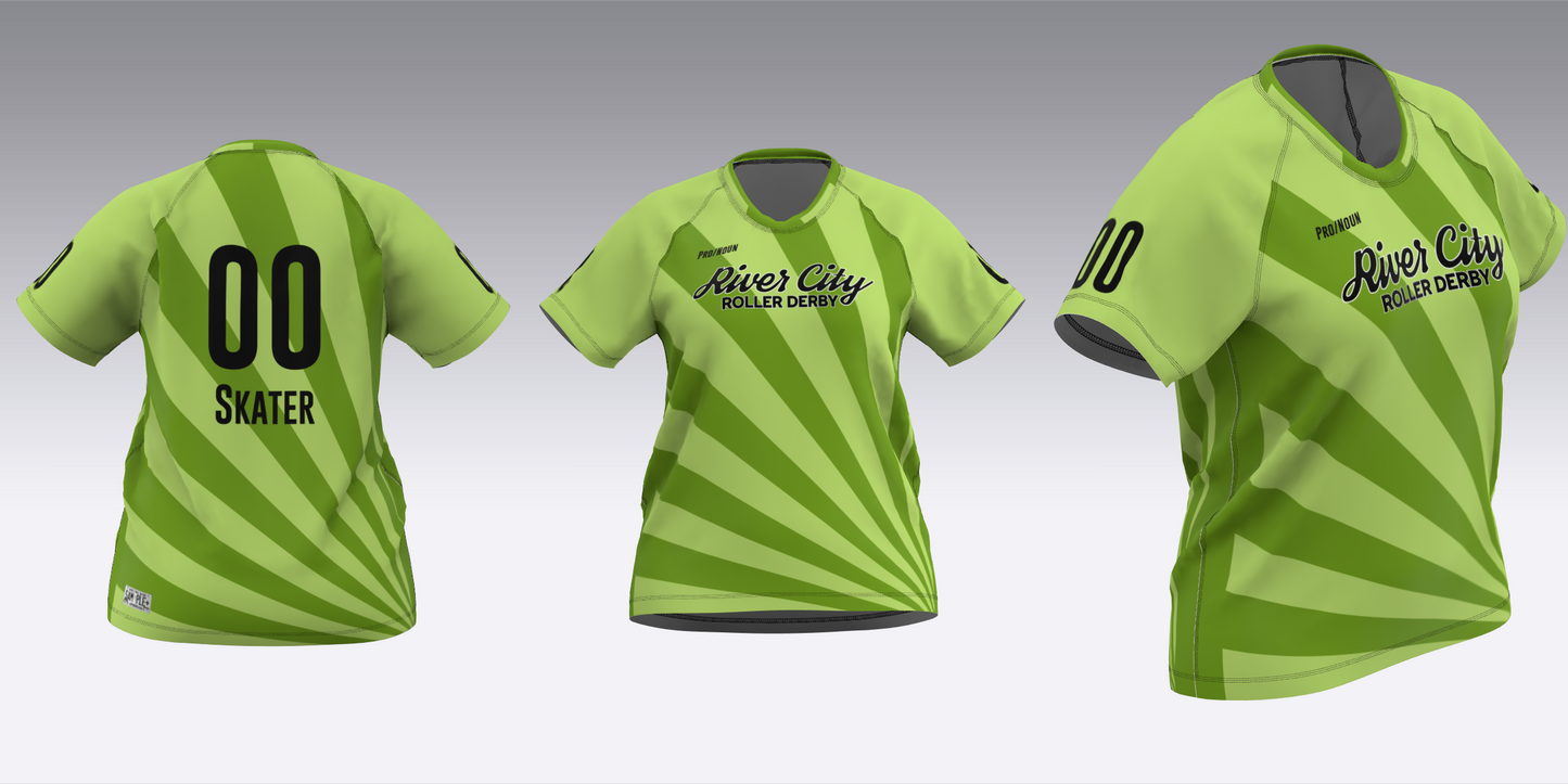 RIVER CITY BLACK AND GREEN TRAVEL JERSEYS