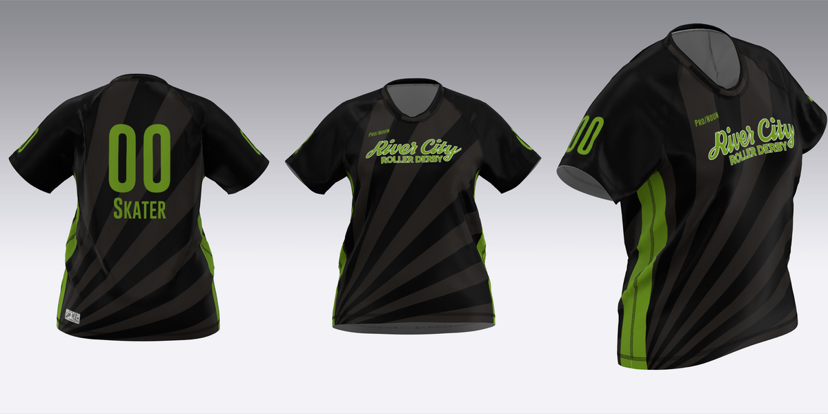 RIVER CITY BLACK AND GREEN TRAVEL JERSEYS