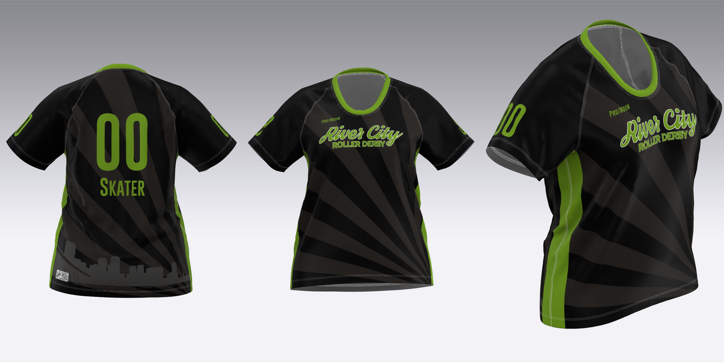 RIVER CITY BLACK AND WHITE TRAVEL JERSEYS