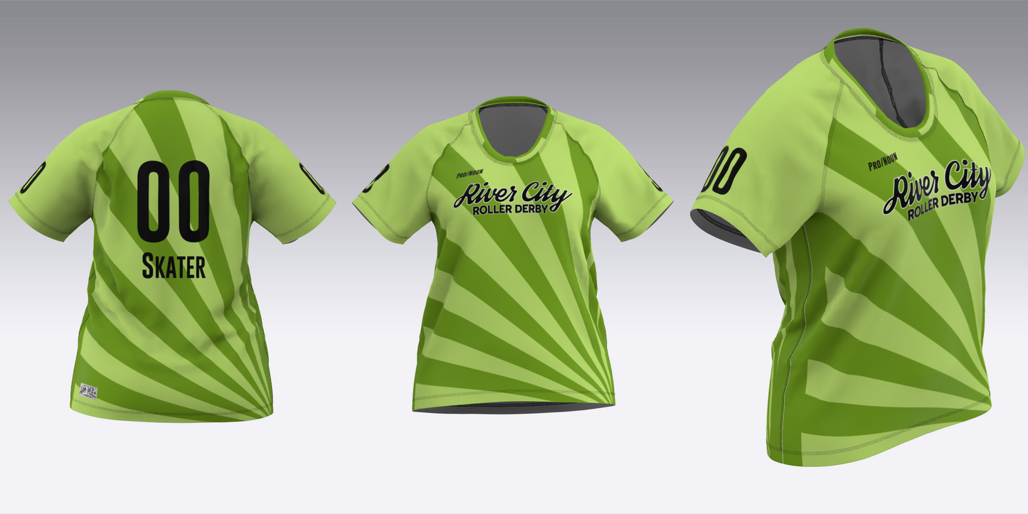 RIVER CITY BLACK AND GREEN TRAVEL JERSEYS