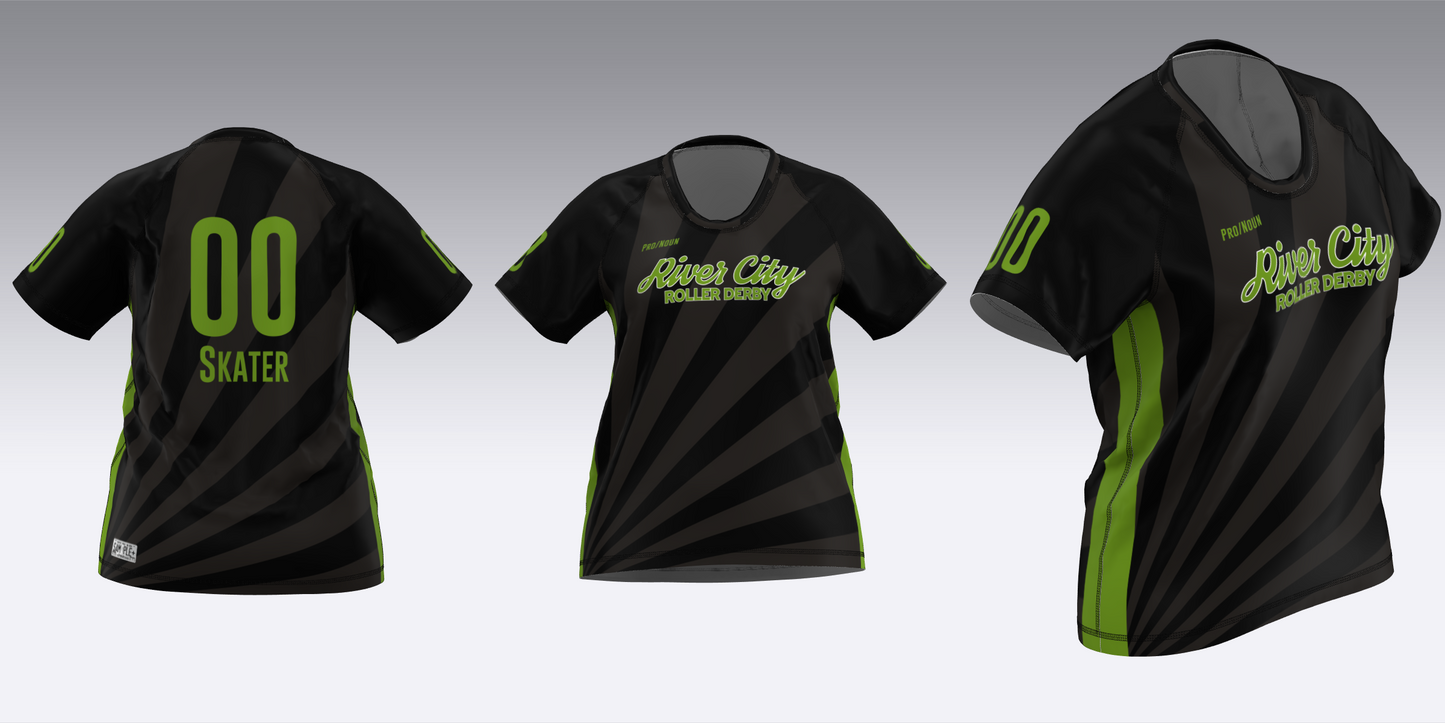 RIVER CITY BLACK AND GREEN TRAVEL JERSEYS