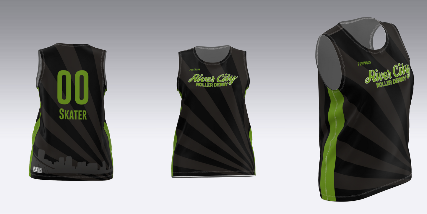 RIVER CITY BLACK AND WHITE TRAVEL JERSEYS