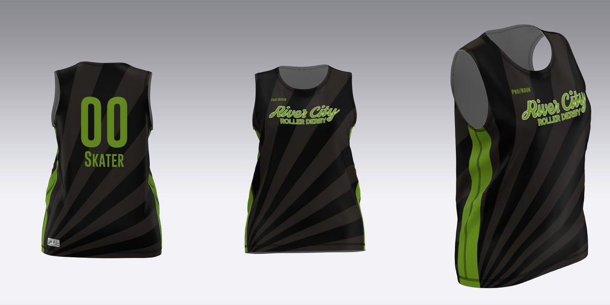 RIVER CITY BLACK AND GREEN TRAVEL JERSEYS