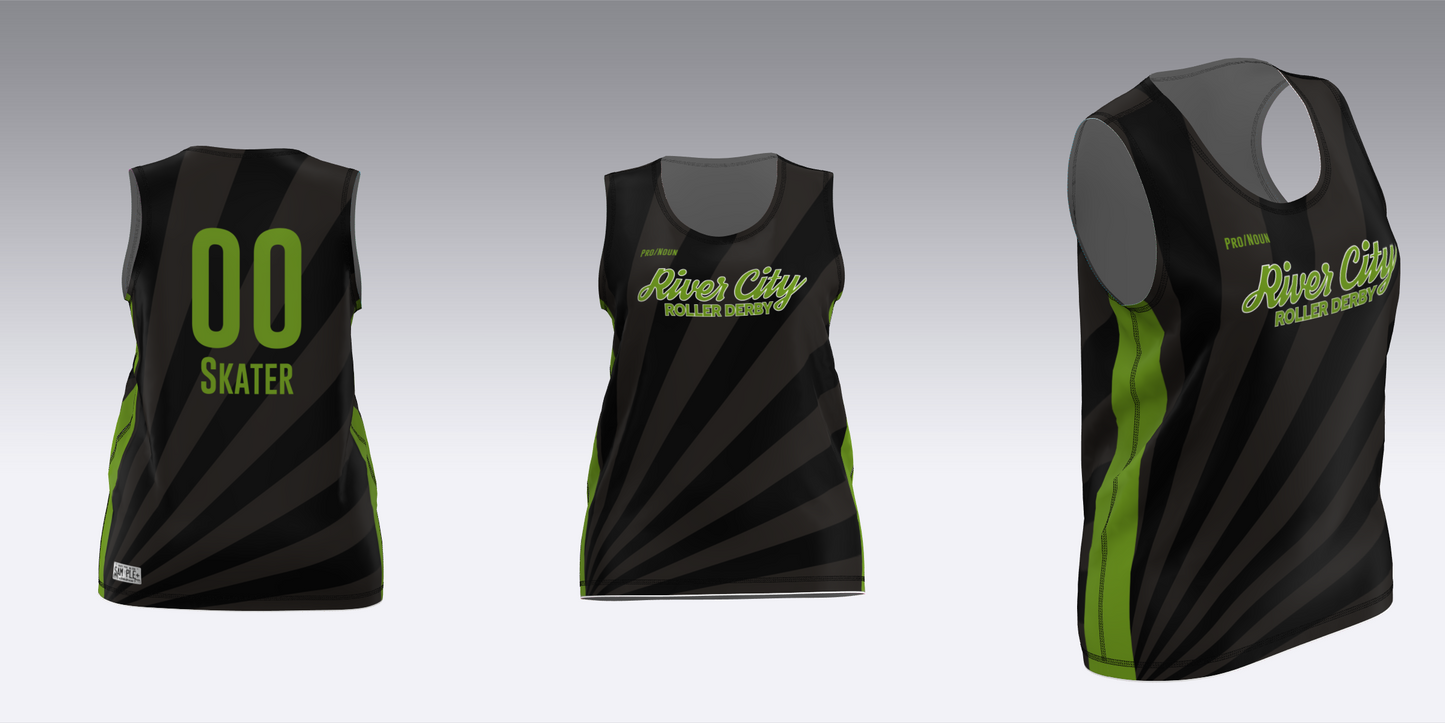 RIVER CITY BLACK AND GREEN TRAVEL JERSEYS
