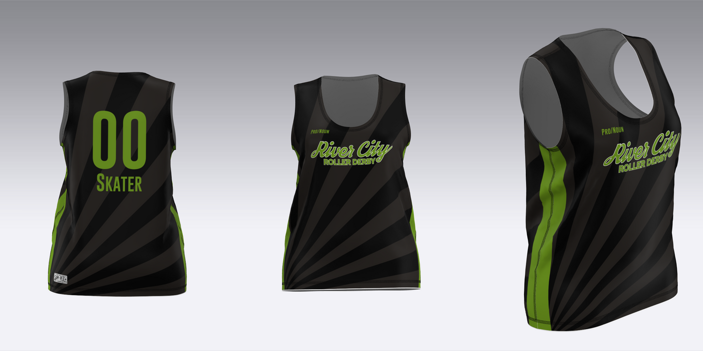 RIVER CITY BLACK AND GREEN TRAVEL JERSEYS