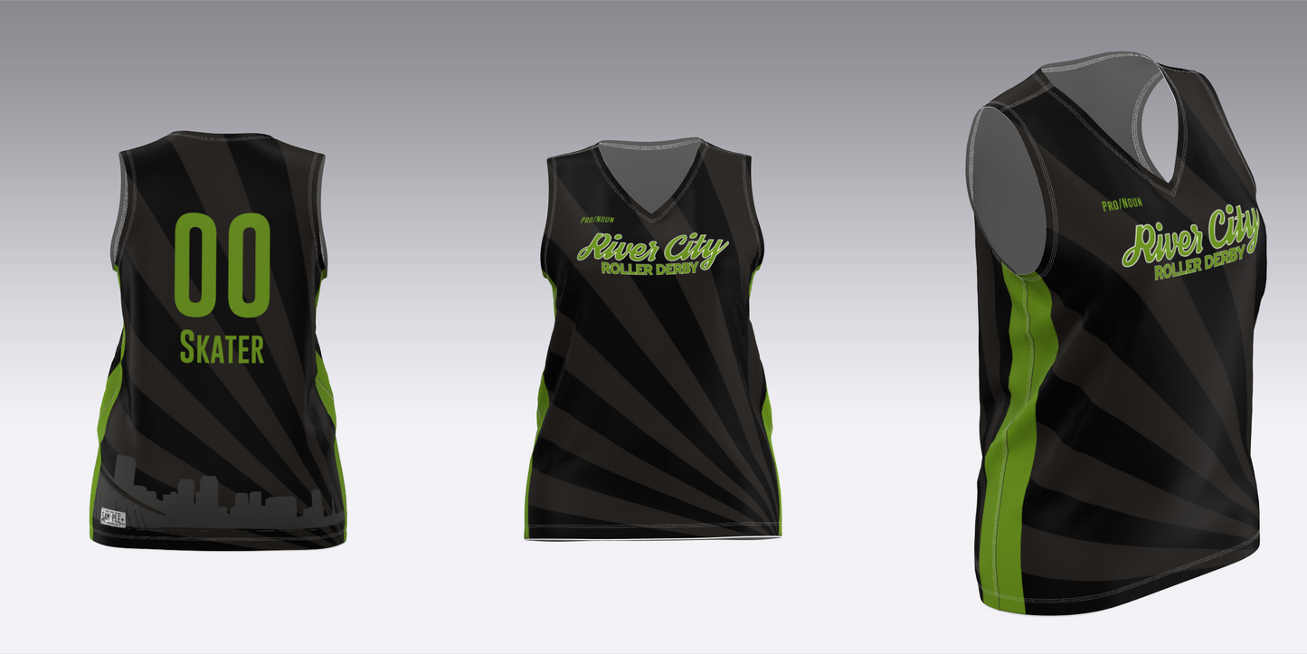 RIVER CITY BLACK AND WHITE TRAVEL JERSEYS