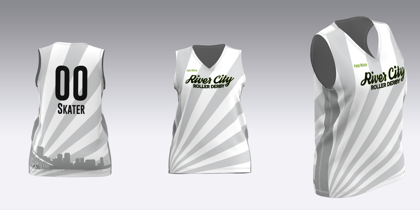 RIVER CITY BLACK AND WHITE TRAVEL JERSEYS