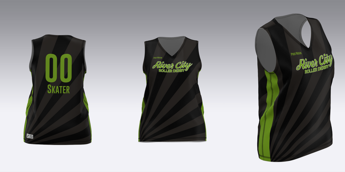 RIVER CITY BLACK AND GREEN TRAVEL JERSEYS