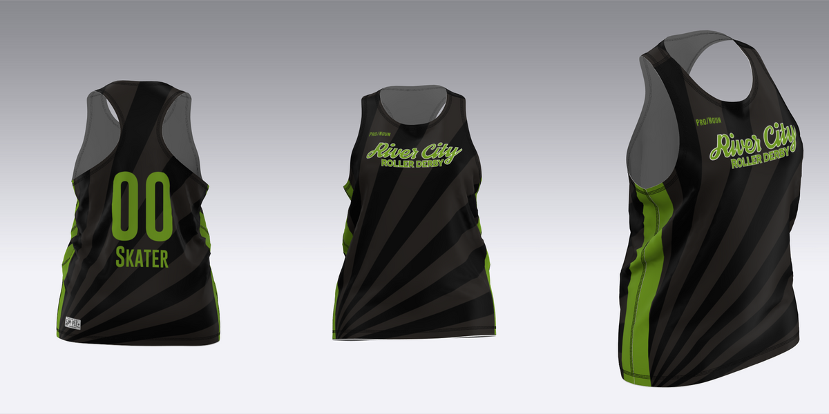 RIVER CITY BLACK AND GREEN TRAVEL JERSEYS