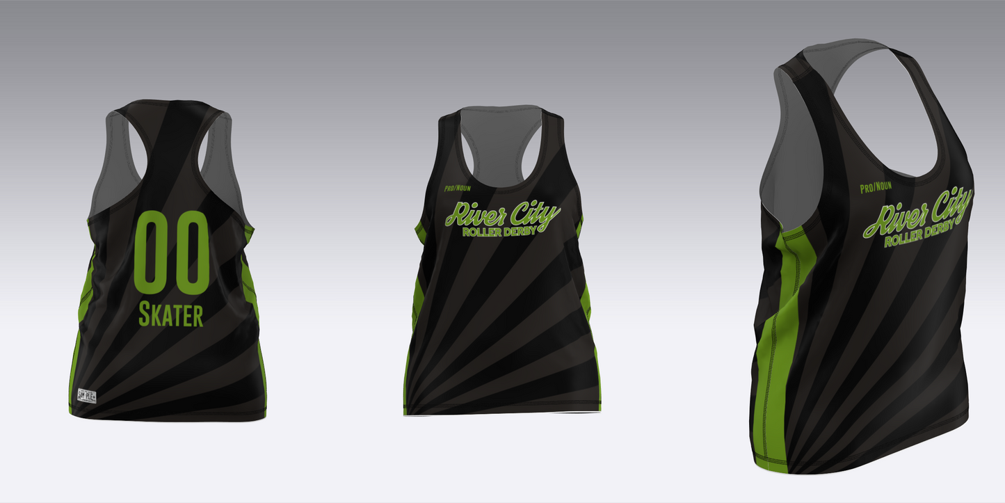 RIVER CITY BLACK AND GREEN TRAVEL JERSEYS
