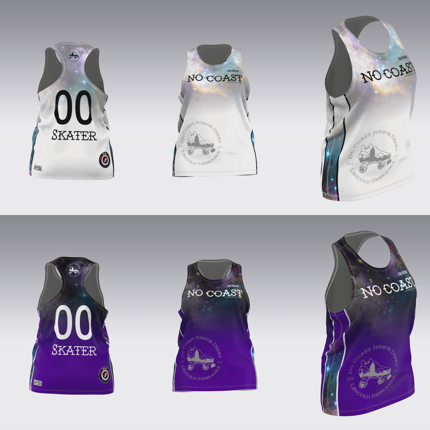NO COAST PURPLE & WHITE TRAVEL JERSEYS
