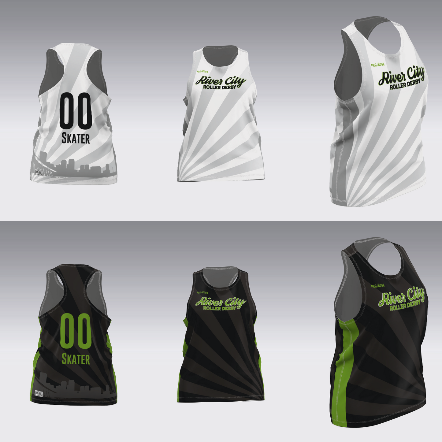 RIVER CITY BLACK AND WHITE TRAVEL JERSEYS