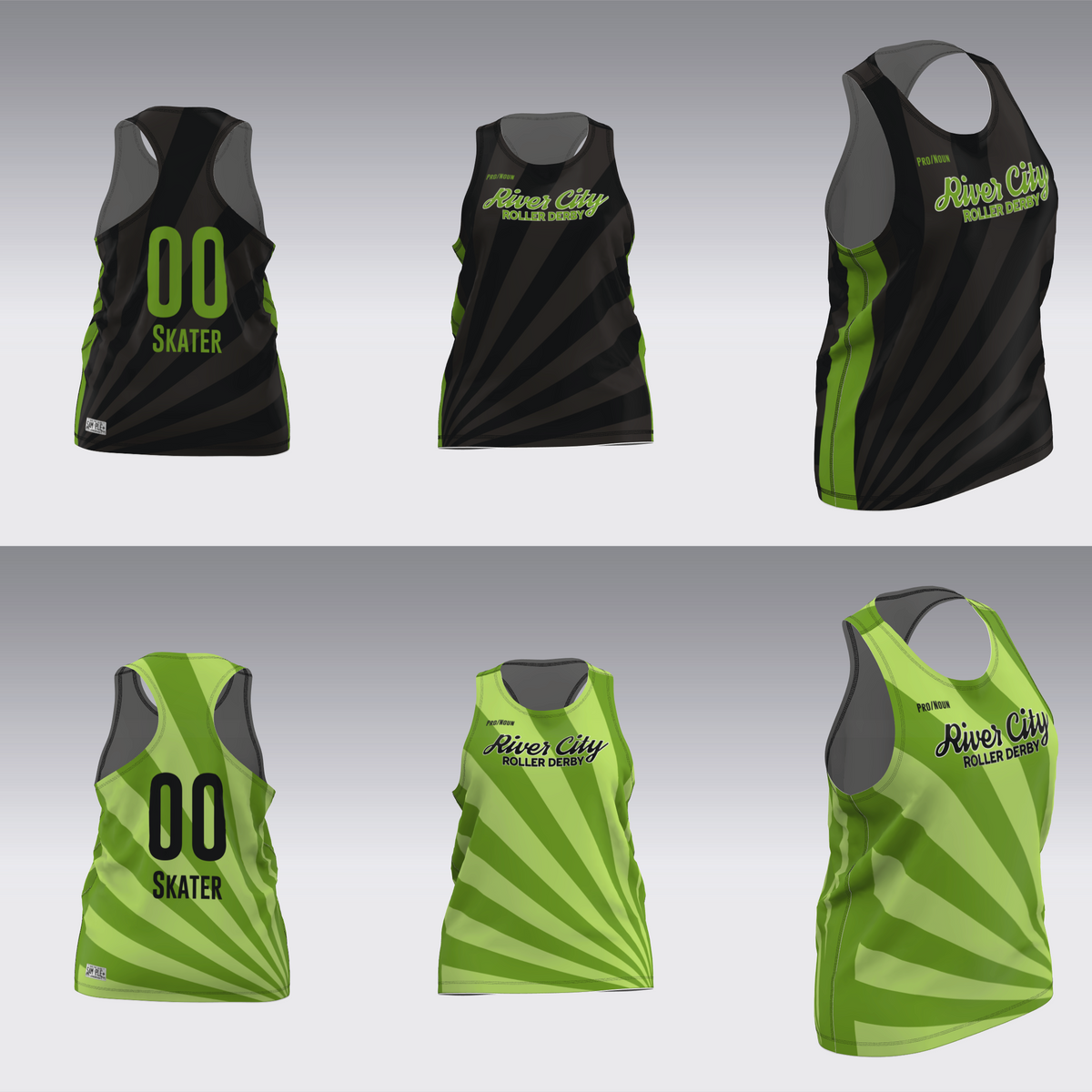 RIVER CITY BLACK AND GREEN TRAVEL JERSEYS