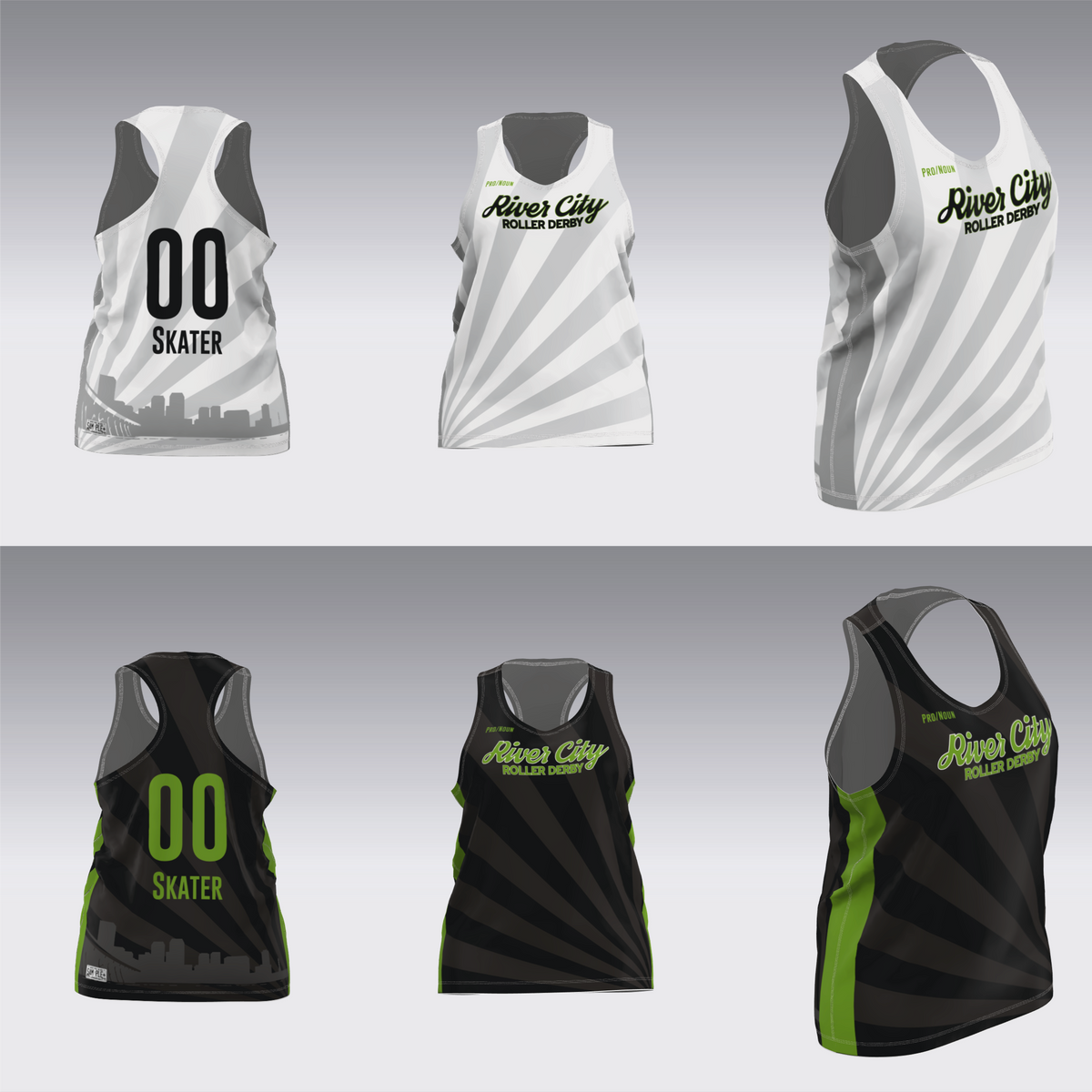 RIVER CITY BLACK AND WHITE TRAVEL JERSEYS