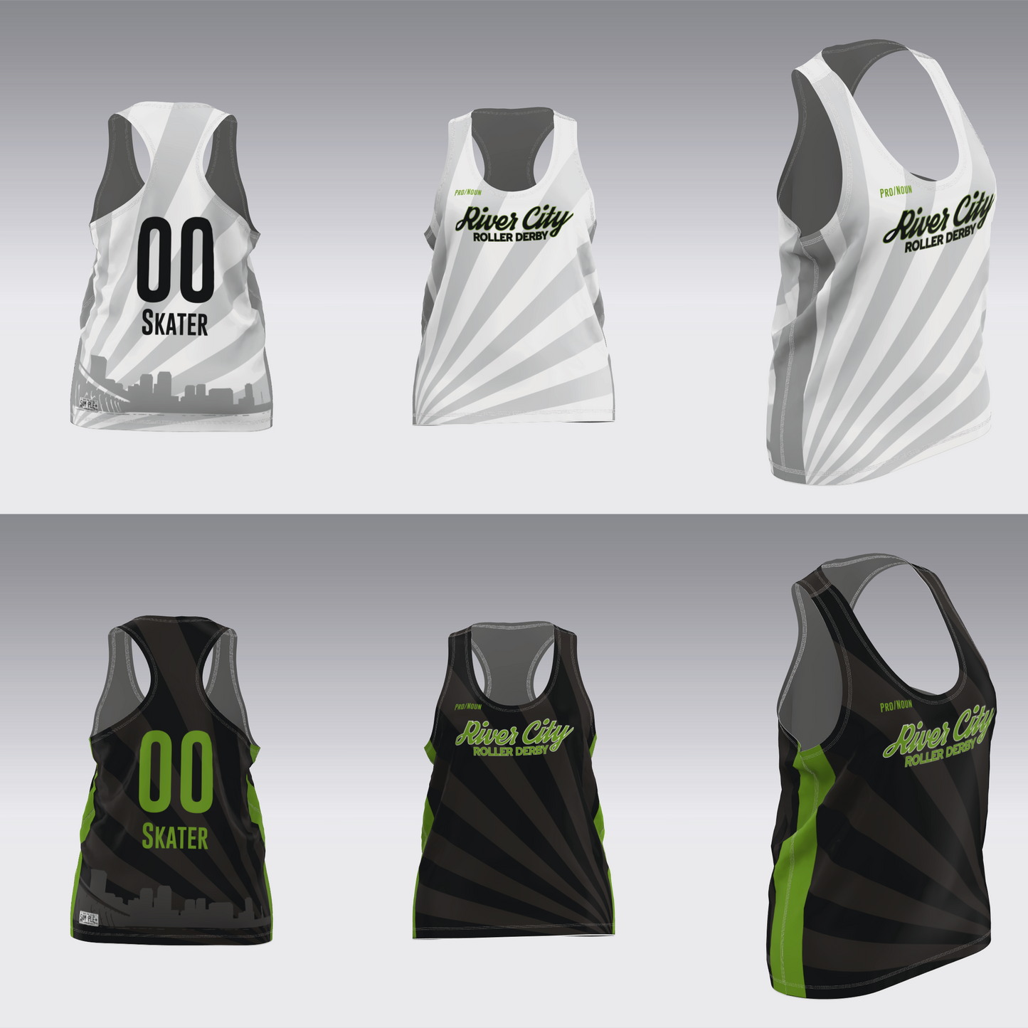 RIVER CITY BLACK AND WHITE TRAVEL JERSEYS