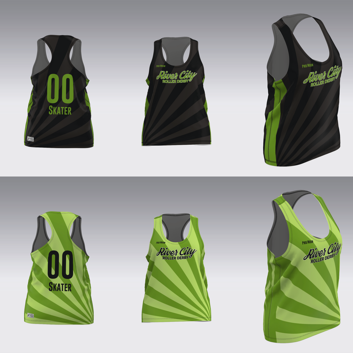 RIVER CITY BLACK AND GREEN TRAVEL JERSEYS
