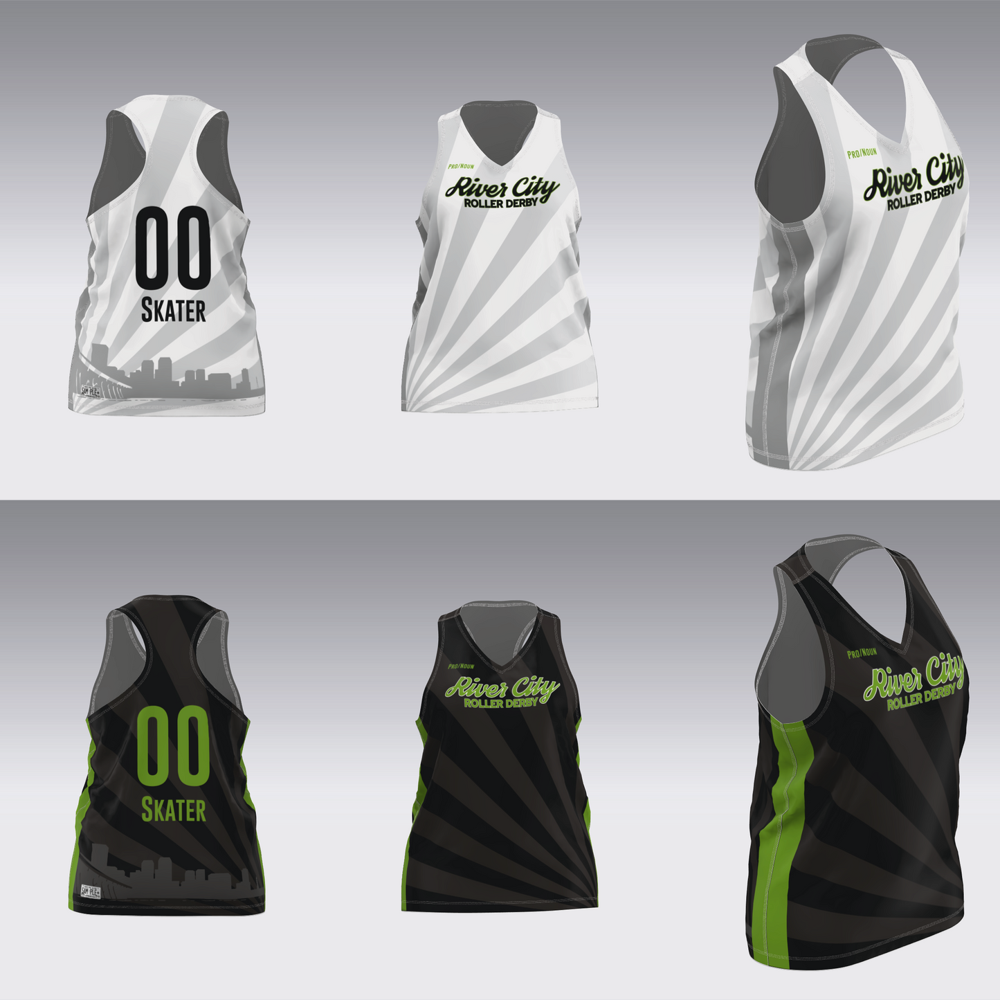 RIVER CITY BLACK AND WHITE TRAVEL JERSEYS