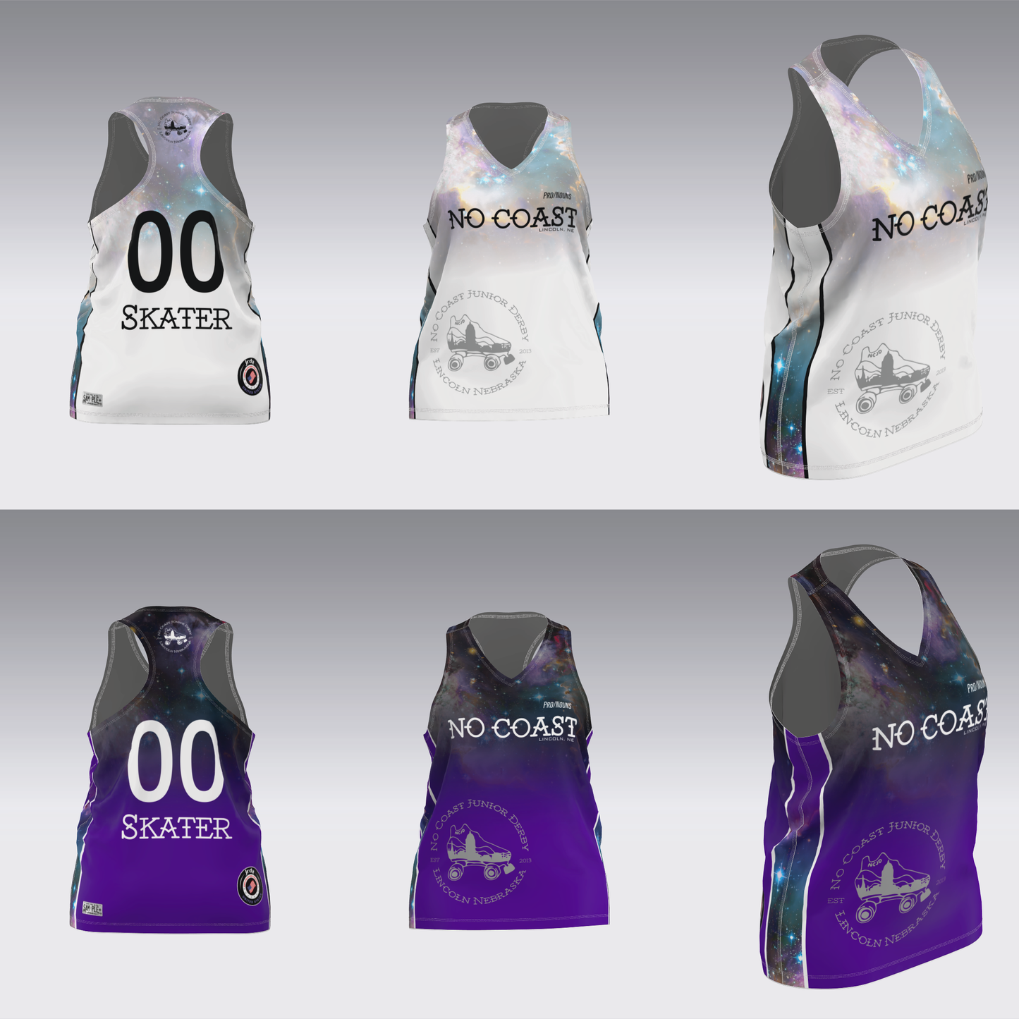 NO COAST PURPLE & WHITE TRAVEL JERSEYS