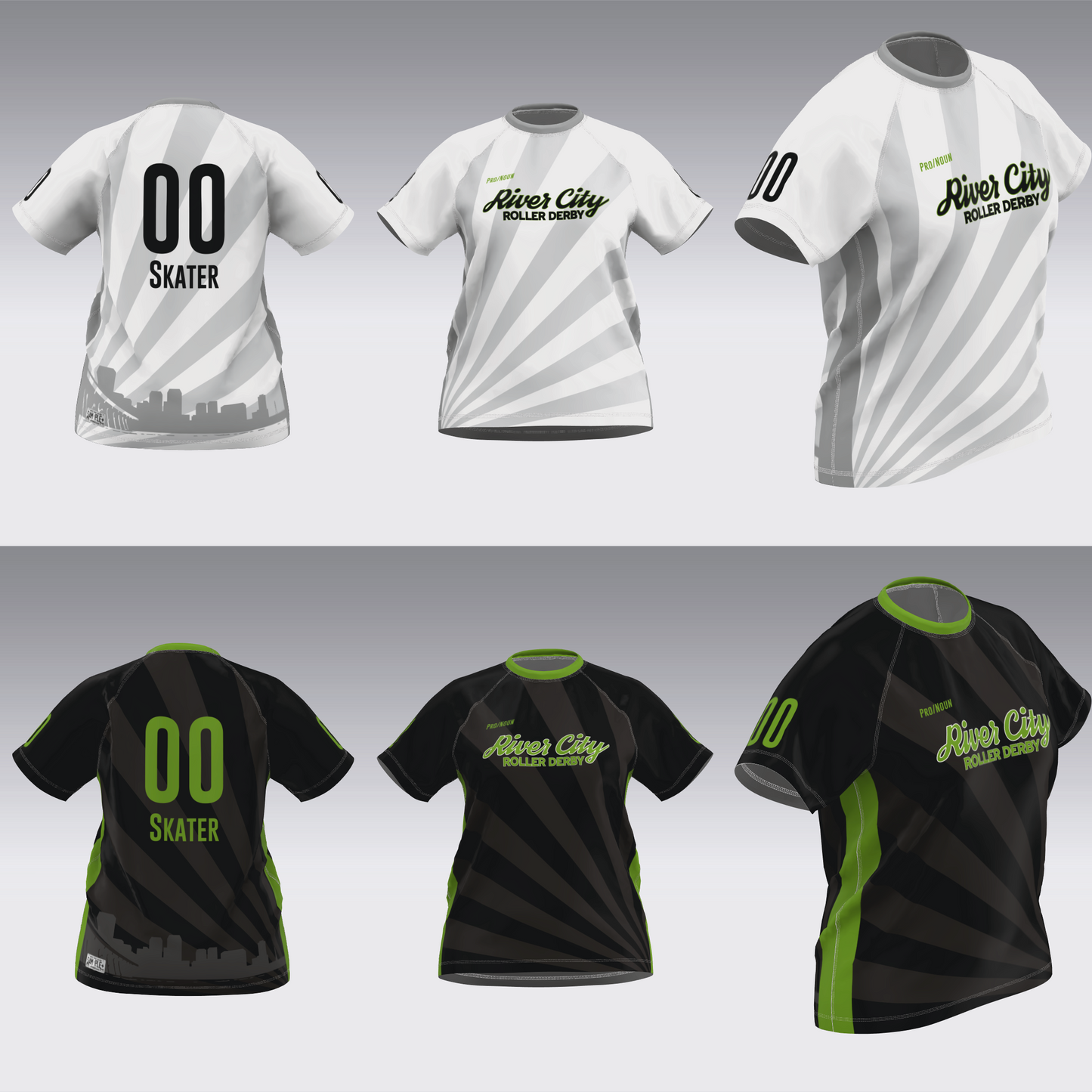 RIVER CITY BLACK AND WHITE TRAVEL JERSEYS