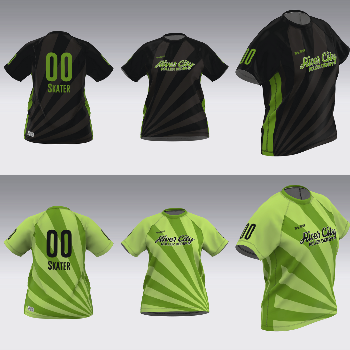 RIVER CITY BLACK AND GREEN TRAVEL JERSEYS