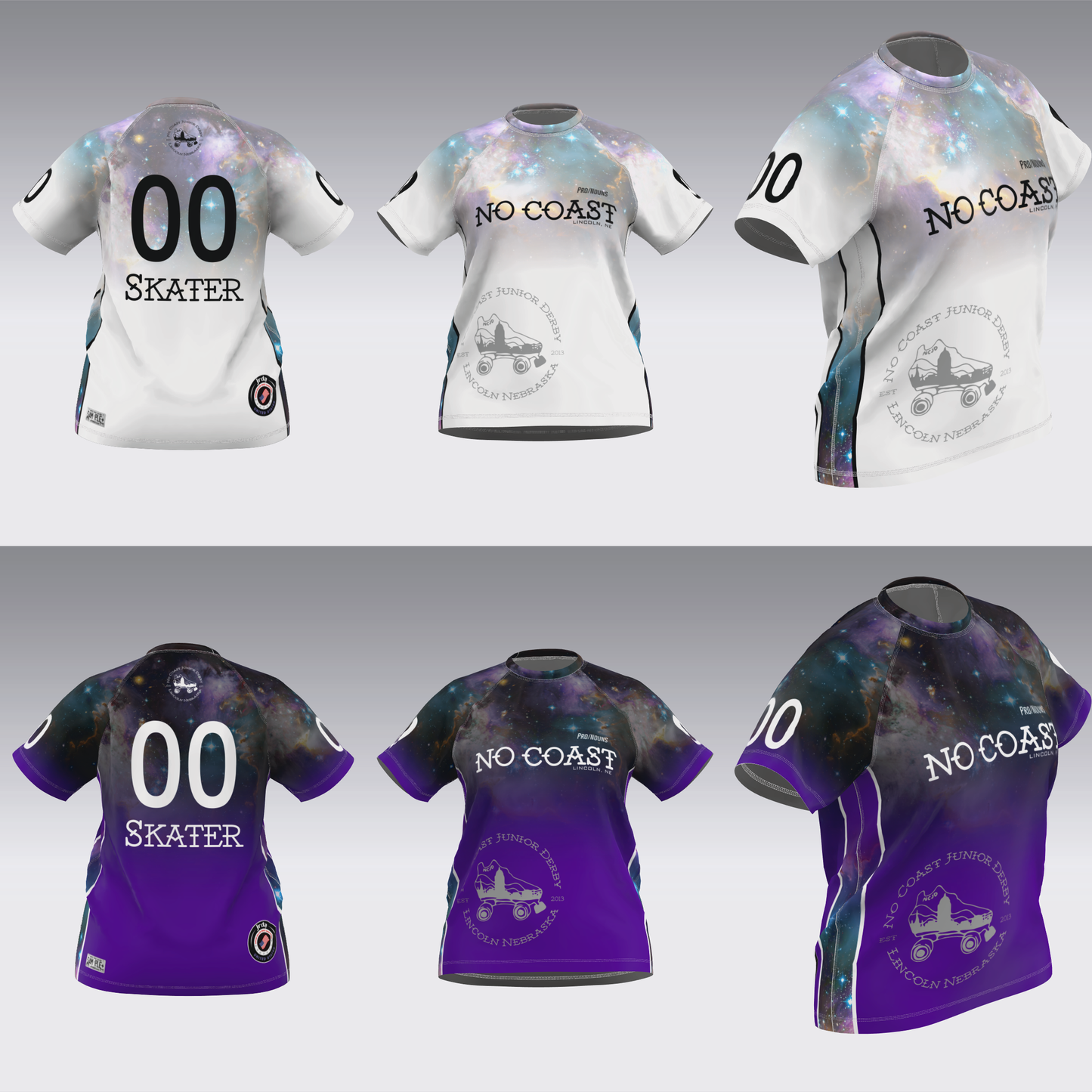 NO COAST PURPLE & WHITE TRAVEL JERSEYS