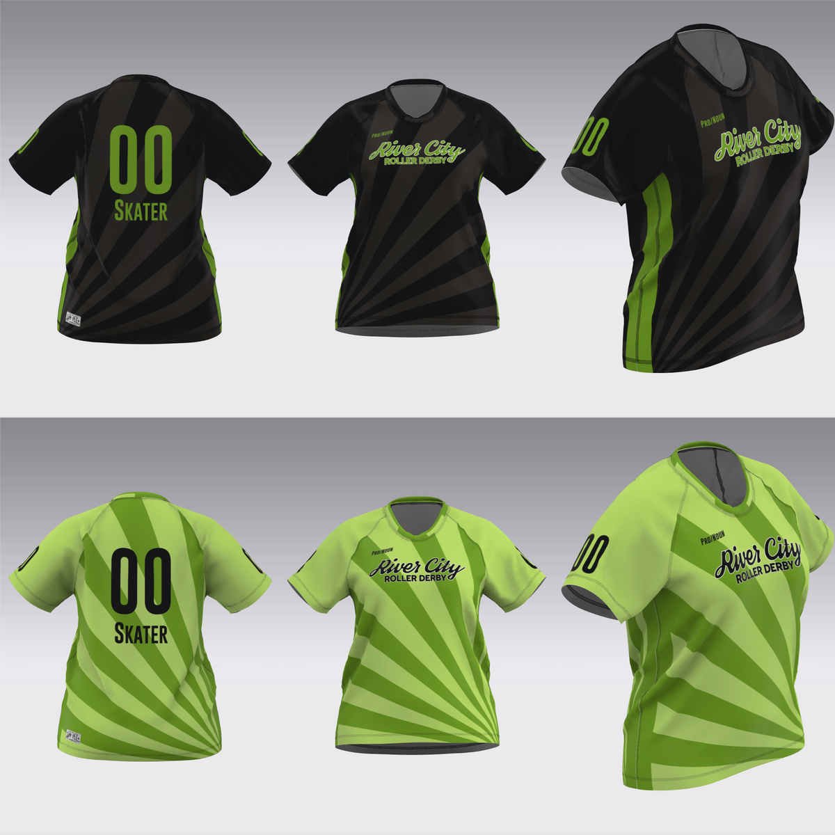 RIVER CITY BLACK AND GREEN TRAVEL JERSEYS