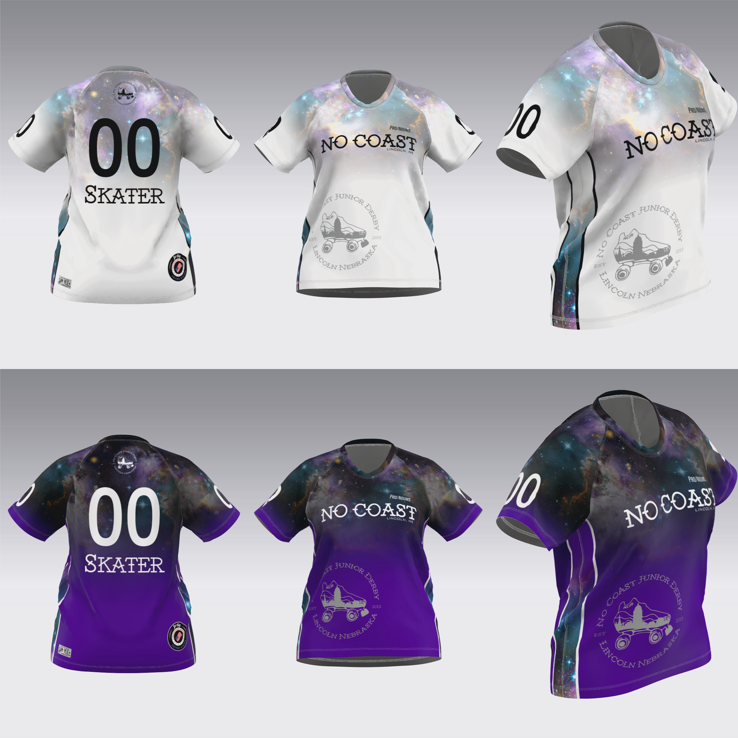 NO COAST PURPLE & WHITE TRAVEL JERSEYS