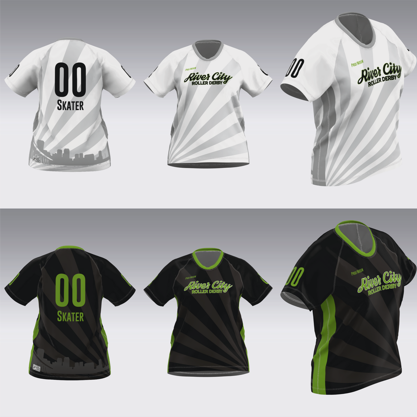 RIVER CITY BLACK AND WHITE TRAVEL JERSEYS