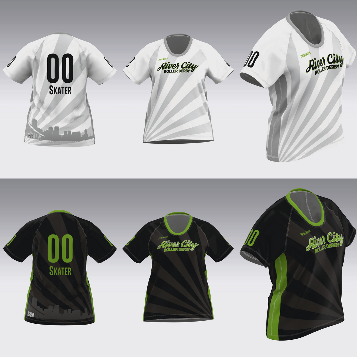 RIVER CITY BLACK AND WHITE TRAVEL JERSEYS