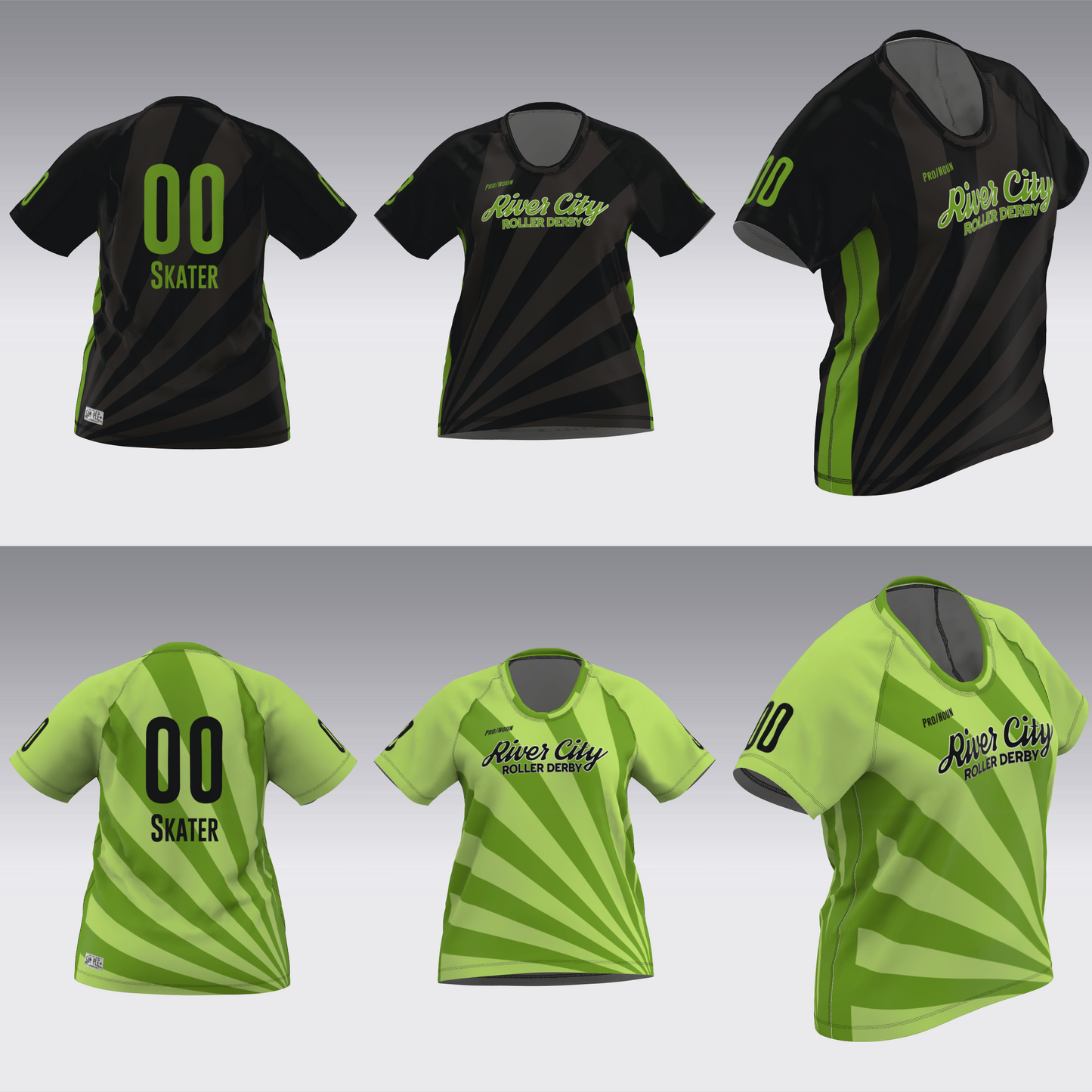 RIVER CITY BLACK AND GREEN TRAVEL JERSEYS
