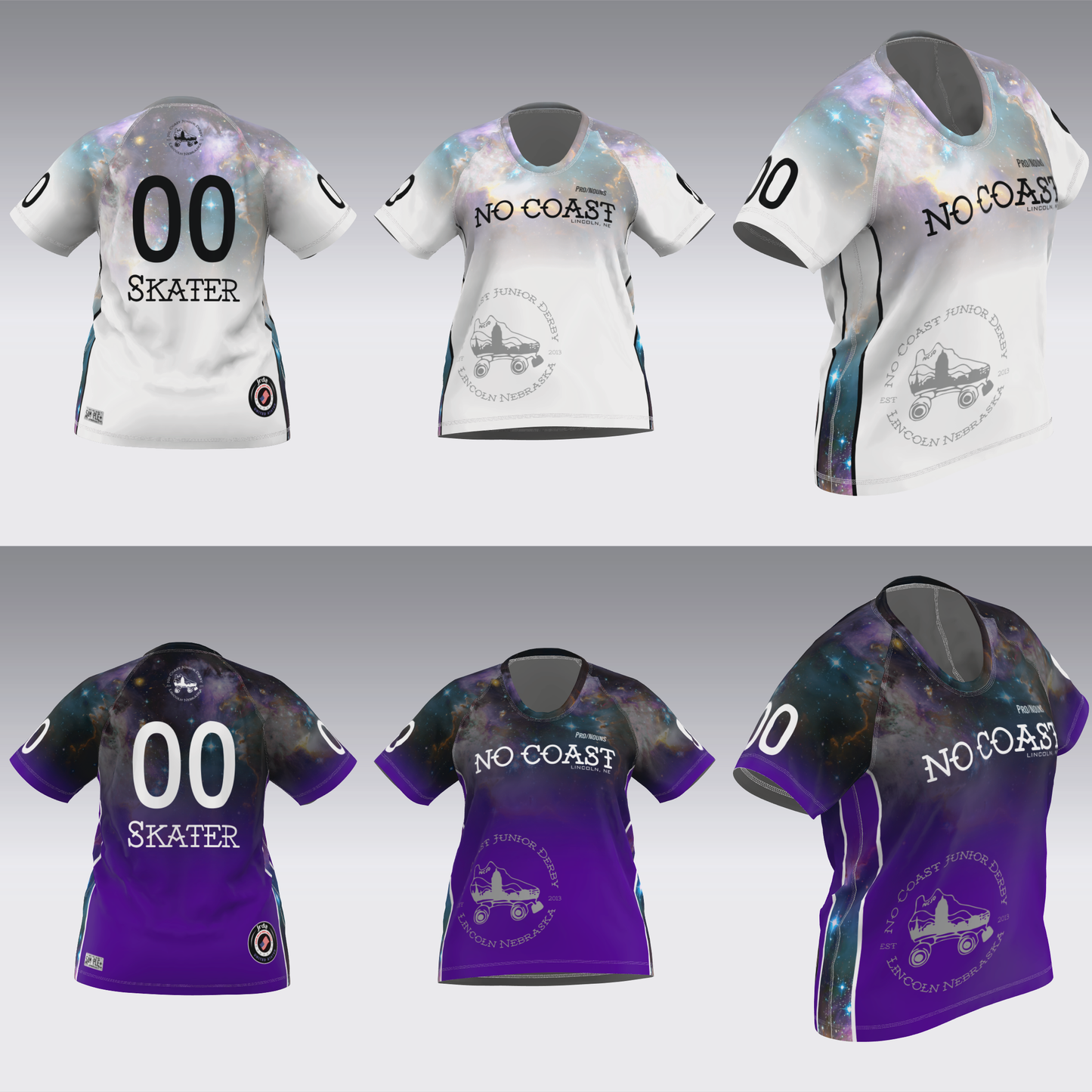 NO COAST PURPLE & WHITE TRAVEL JERSEYS