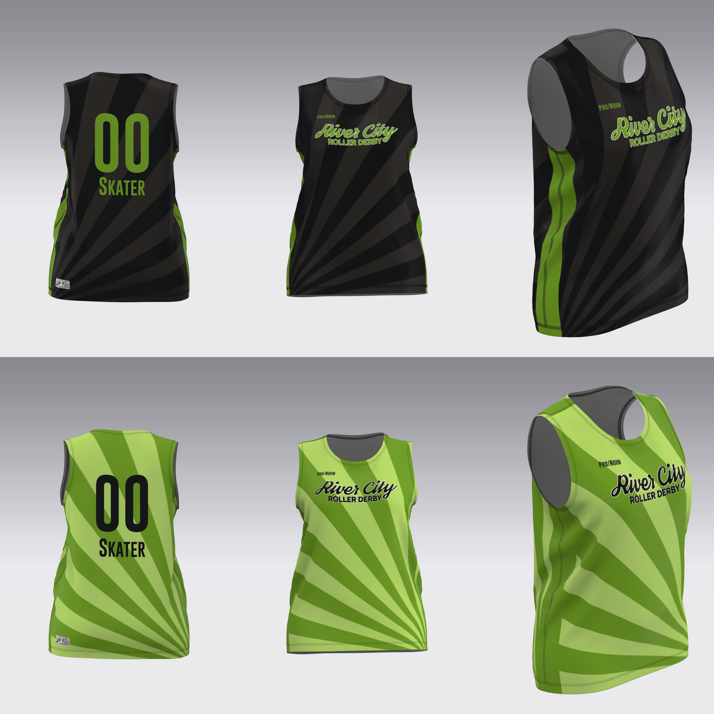 RIVER CITY BLACK AND GREEN TRAVEL JERSEYS