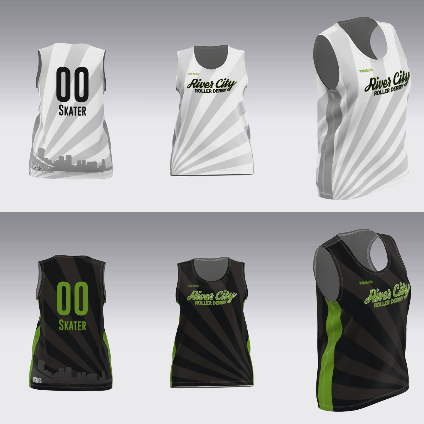 RIVER CITY BLACK AND WHITE TRAVEL JERSEYS