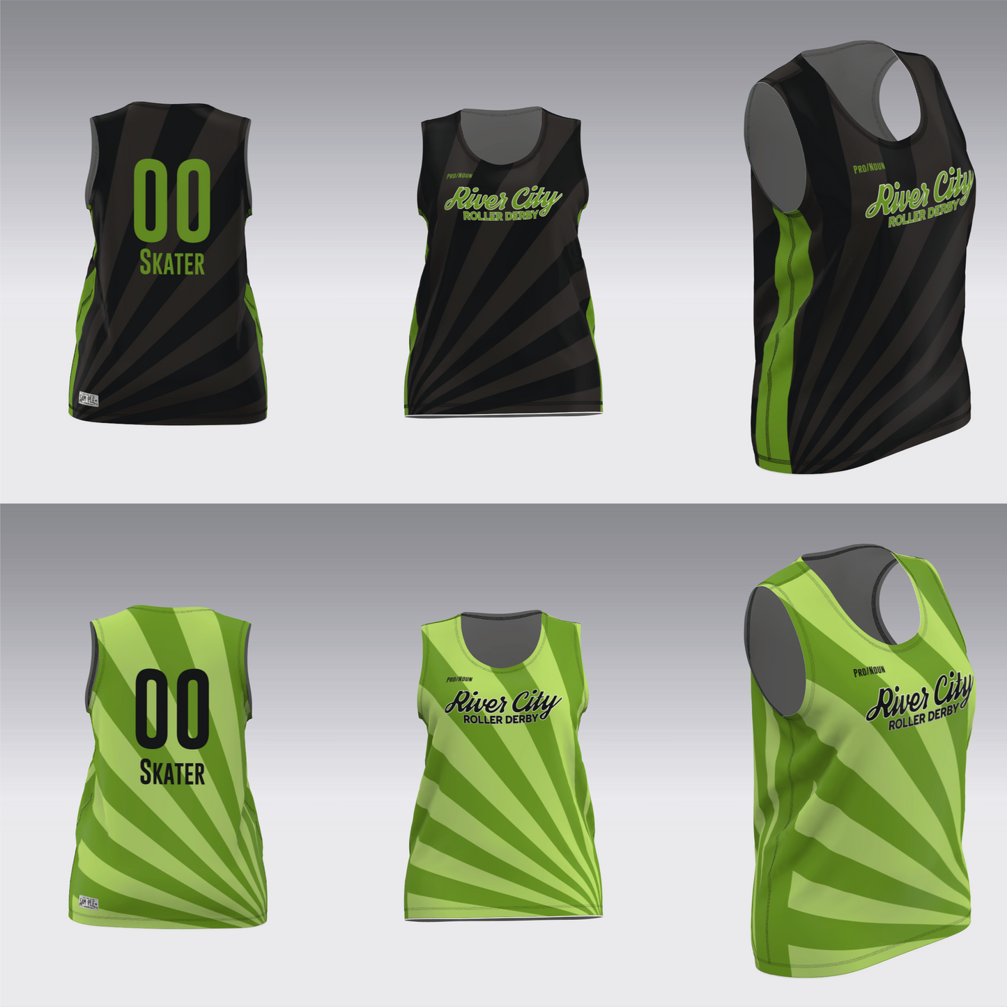RIVER CITY BLACK AND GREEN TRAVEL JERSEYS