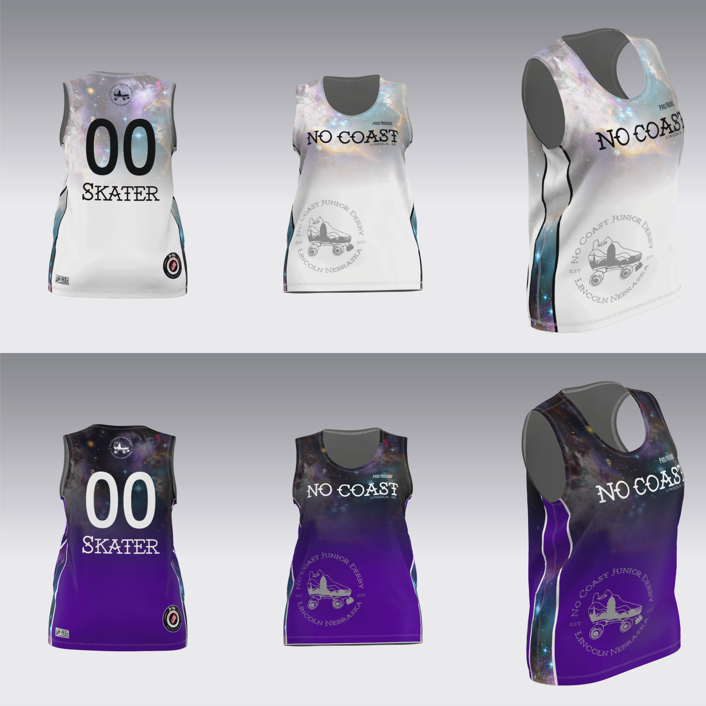 NO COAST PURPLE & WHITE TRAVEL JERSEYS