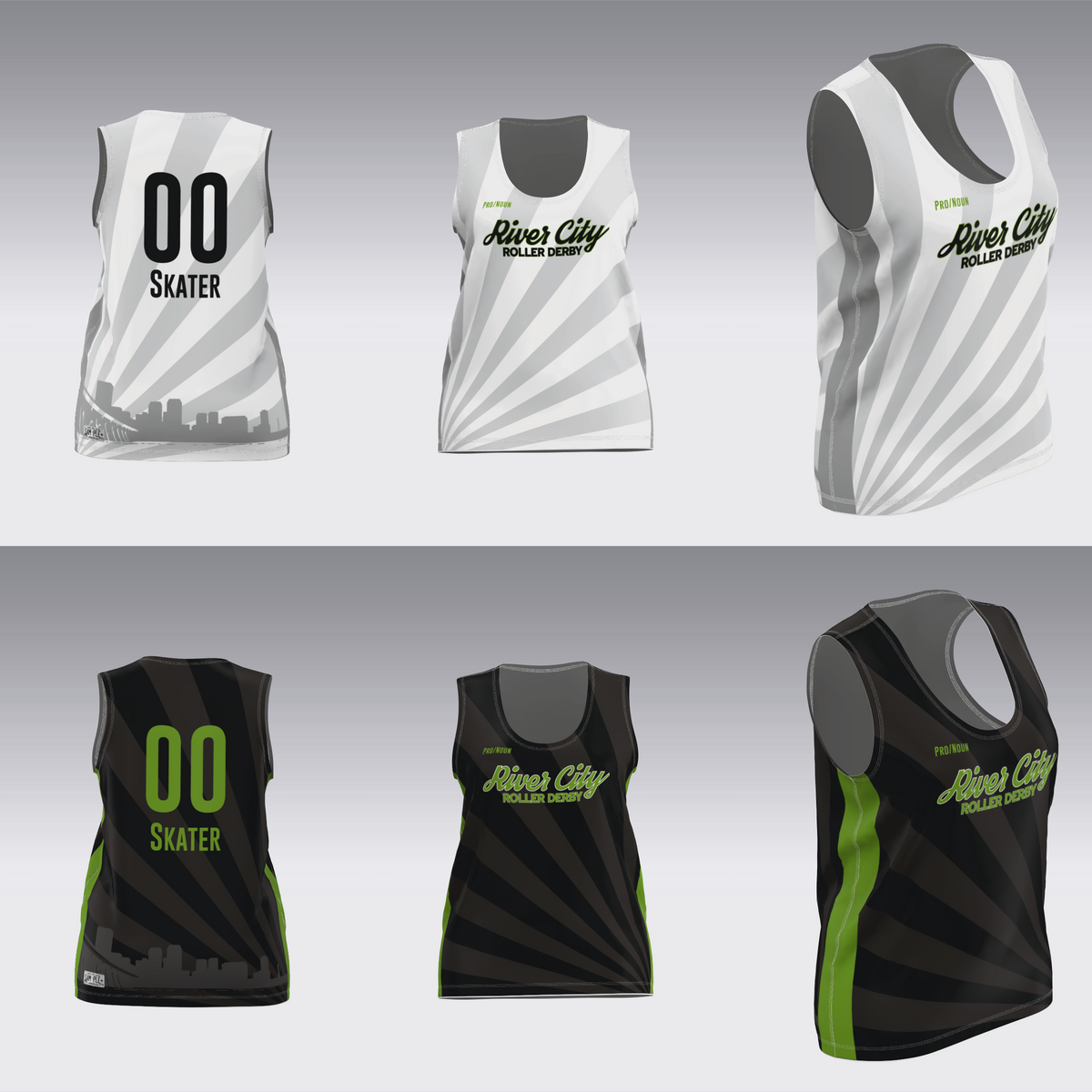 RIVER CITY BLACK AND WHITE TRAVEL JERSEYS