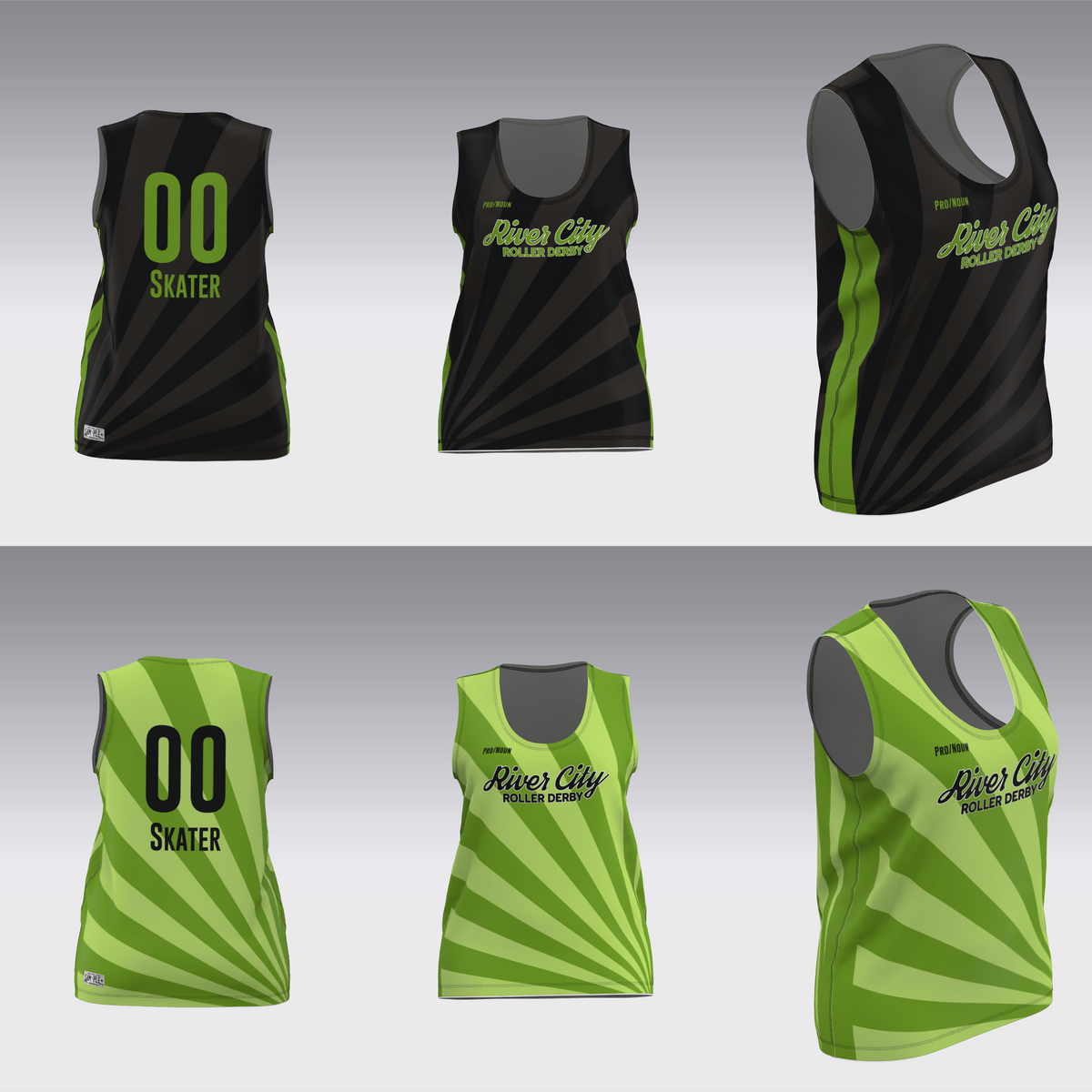 RIVER CITY BLACK AND GREEN TRAVEL JERSEYS