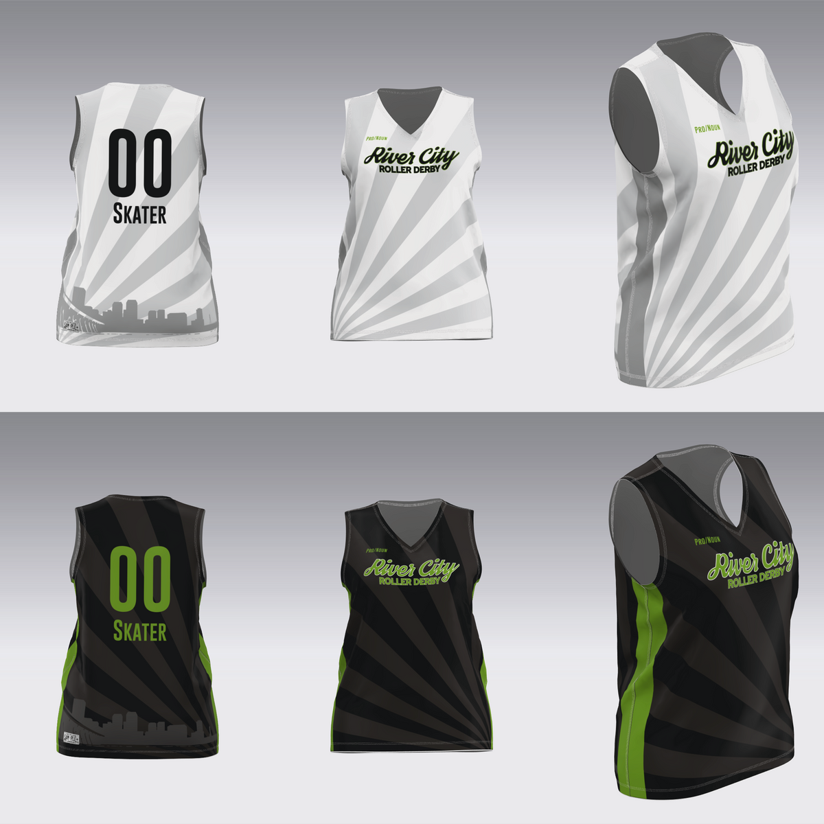 RIVER CITY BLACK AND WHITE TRAVEL JERSEYS