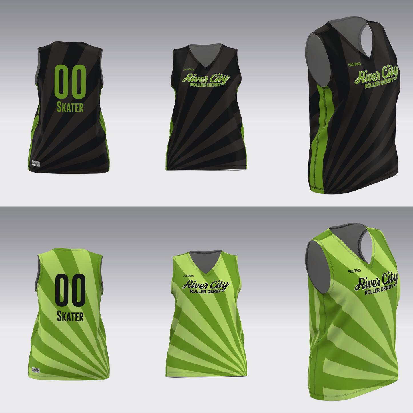 RIVER CITY BLACK AND GREEN TRAVEL JERSEYS